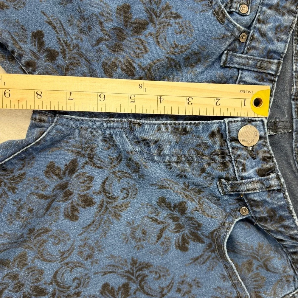 Free People Womens‎ Size 27 Floral Damask Print Jeans Denim Blue Black